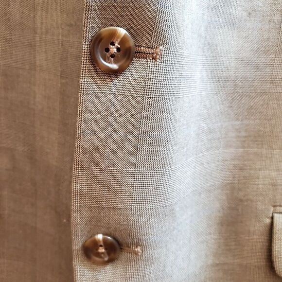 CHAPS Blazer Sport Coat 46R Classic Plaid Taupe & Black Blend Poly/Rayon Lined - Picture 7 of 16